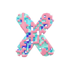 Aufkleber - Alphabet letter X uppercase. Geometric font made of cubic blocks. 3D render isolated on white background.