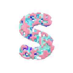 Aufkleber - Alphabet letter S uppercase. Geometric font made of cubic blocks. 3D render isolated on white background.