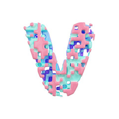 Poster - Alphabet letter V uppercase. Geometric font made of cubic blocks. 3D render isolated on white background.
