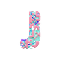 Aufkleber - Alphabet letter J uppercase. Geometric font made of cubic blocks. 3D render isolated on white background.