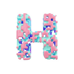 Aufkleber - Alphabet letter H uppercase. Geometric font made of cubic blocks. 3D render isolated on white background.