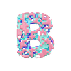 Aufkleber - Alphabet letter B uppercase. Geometric font made of cubic blocks. 3D render isolated on white background.