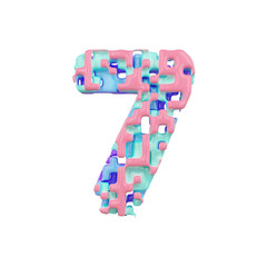 Aufkleber - Alphabet number 7. Geometric font made of cubic blocks. 3D render isolated on white background.