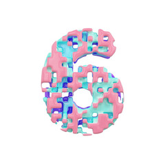 Aufkleber - Alphabet number 6. Geometric font made of cubic blocks. 3D render isolated on white background.
