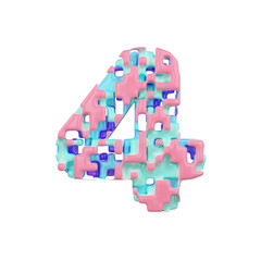 Aufkleber - Alphabet number 4. Geometric font made of cubic blocks. 3D render isolated on white background.