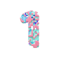 Aufkleber - Alphabet number 1. Geometric font made of cubic blocks. 3D render isolated on white background.