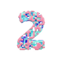 Aufkleber - Alphabet number 2. Geometric font made of cubic blocks. 3D render isolated on white background.