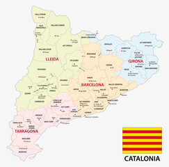 Wall Mural - Catalonia administrative and political vector map with flag