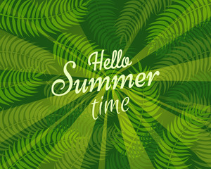 Wall Mural - Hello Summer Time Slogan on Background with Leaves