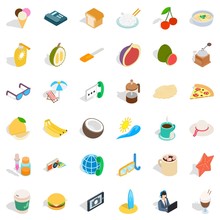 One Breakfast Icons Set. Isometric Style Of 36 One Breakfast Vector Icons For Web Isolated On White Background
