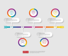 Poster - 5 steps infographic. timeline design template with 3D paper label, integrated circles. Business concept with options. For content, diagram, flowchart, steps, parts, workflow layout, chart
