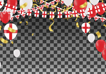 England Balloons With Countries Flags Of National England Flags Team Group And Ribbons Flag Ribbons, Celebration Background Template. Victory.winner.football