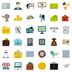 Poster - Business plan icons set. Flat style of 36 business plan vector icons for web isolated on white background