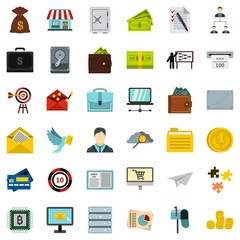 Poster - Businessman icons set. Flat style of 36 businessman vector icons for web isolated on white background
