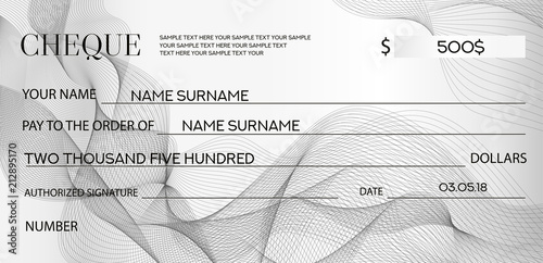 Cheque (Check template), Chequebook template. Blank bank cheque with ...