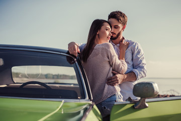 Wall Mural - Couple with retro car