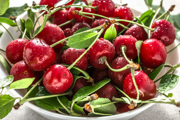 Fresh cherries in a bowl, summer fruit, healthy food and clean eating concept.