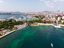 Aerial Drone View Of Fenerbahce Park In Kadikoy / Istanbul Seaside.