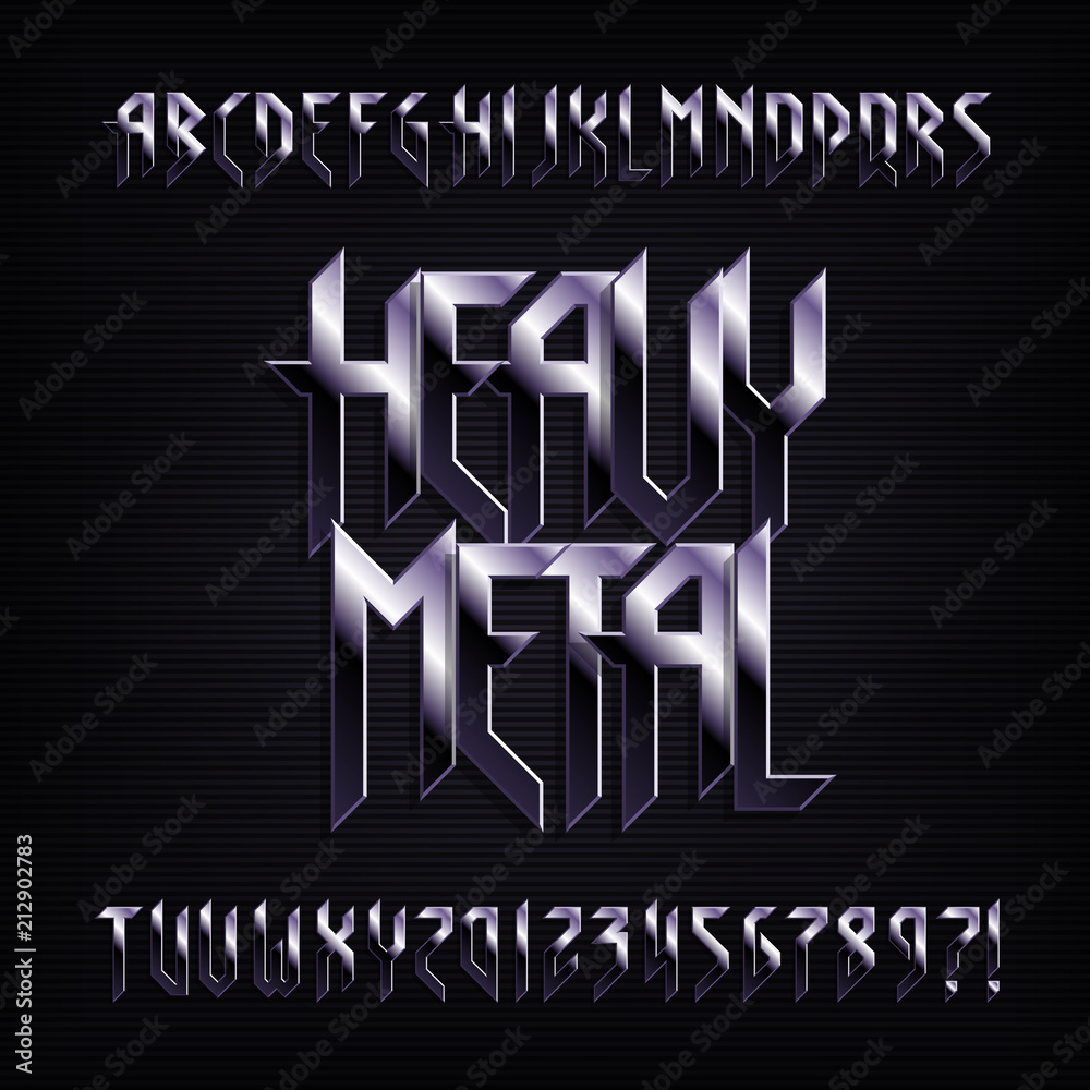 Metal Names Script Heavy metal alphabet font. Metal effect shiny letters, numbers and ...