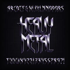 Poster - heavy metal alphabet font. metal effect shiny letters, numbers and symbols. stock vector typeface fo