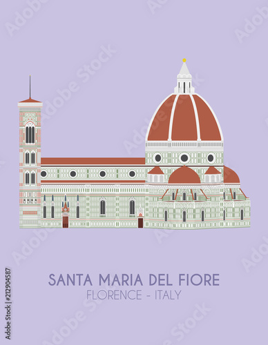Fotografie, Obraz Modern design poster with colorful background of Santa Maria del Fiore (Florence, Italy)