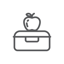 Plastic Lunch Box With Apple For School Or Work Healthy Break Pixel Perfect Line Icon With Editable Stroke.
