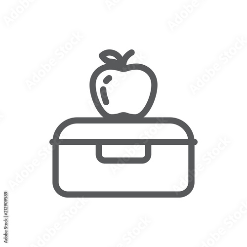 Fotografía Plastic lunch box with apple for school or work healthy break pixel perfect line icon with editable stroke