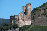 Ehrenfels castle ruins on the Rhine near Rüdesheim opposite Bingen on the Rhine river, Hesse, Germany