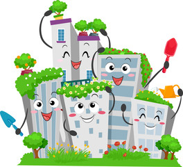 Canvas Print - Mascot Buildings Urban Gardening Illustration