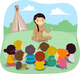 Poster - Stickman Kids Native American Story Illustration