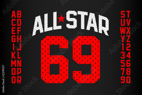 Sports uniform style font, alphabet and numbers Tableau sur Toile