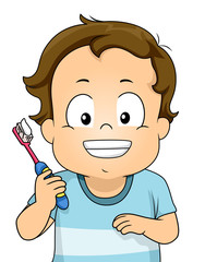 Sticker - Toddler Boy Tooth Brush Illustration