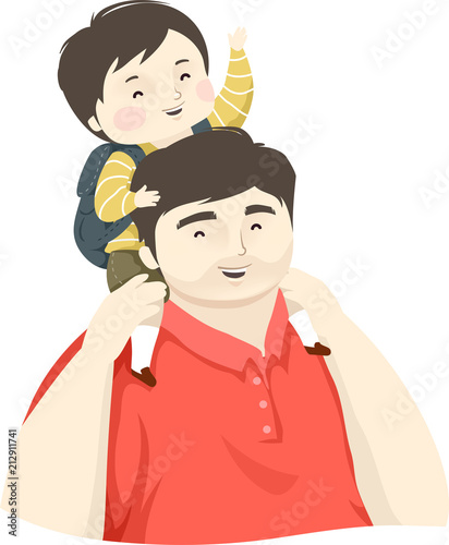Toddler Boy Dad School Illustration