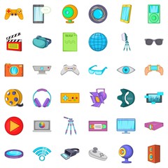 Poster - Film icons set. Cartoon style of 36 film vector icons for web isolated on white background