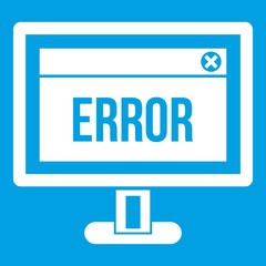 Poster - Error sign on a computer monitor icon white isolated on blue background vector illustration
