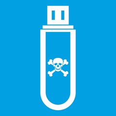 Poster - Infected USB flash drive icon white isolated on blue background vector illustration