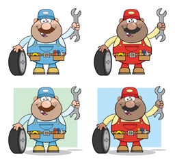 Wall Mural - Mechanic Cartoon Character Set 3. Vector Collection Isolated On White Background