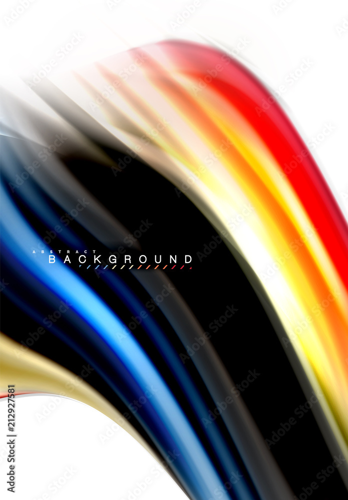 Color Flow Line Fluid liquid mixing colors concept on light grey background, wave and ...
