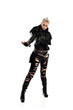 © faestock - full length portrait of blonde girl wearing torn black feather costume. standing pose, isolated on white background.