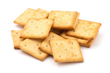 Square Crackers Isolated On White Background.