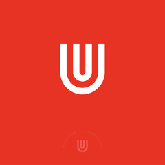 Poster - U flat monogram. Universal emblem. Double line U letter. Flat linear style. 