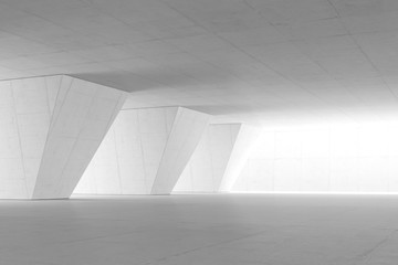  Abstract Empty space with white wall. Modern blank showroom with floor. Future concept. 3d rendering.
