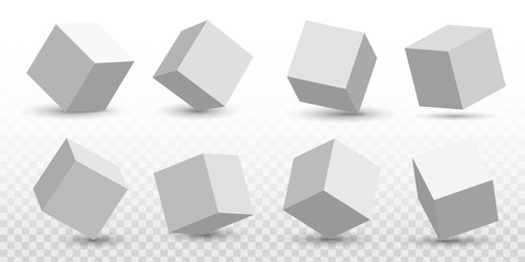 creative vector illustration of perspective projections 3d cube model icons set with a shadow isolat