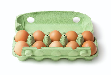 Wall Mural - set of chicken eggs in papper tray isolated on white background