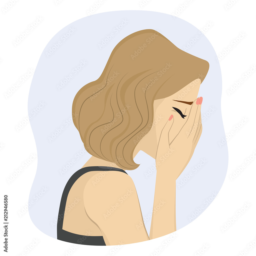 Woman covering her face with hands crying sad bad mood concept Stock ...