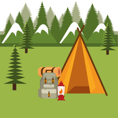 Wall Mural - camping zone with tent scene