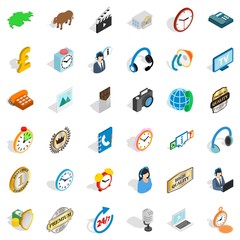 Poster - Office clock icons set. Isometric style of 36 office clock vector icons for web isolated on white background