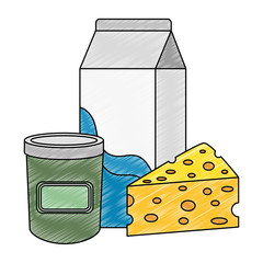 Sticker - milk box with cheese fresh vector illustration design