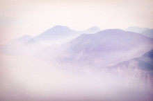 Blick Vom Monte Baldo Auf Den Gardasee Und Das Westufer Bei Frühmorgendlichem Nebel