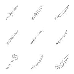 Poster - Bladed weaponicon set. Outline style set of 9 cold weapon vector icons for web isolated on white background